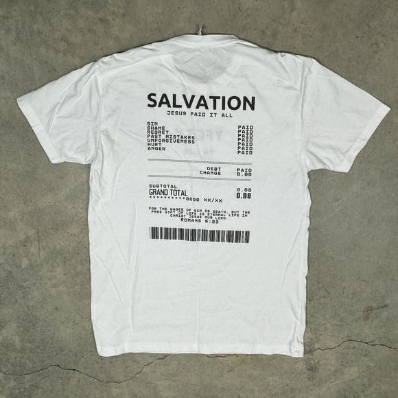 Jesus Other - Jesus Shirt Men M YFCTX RoMans 6:23 Salvation Jesus Paid For it All White T
